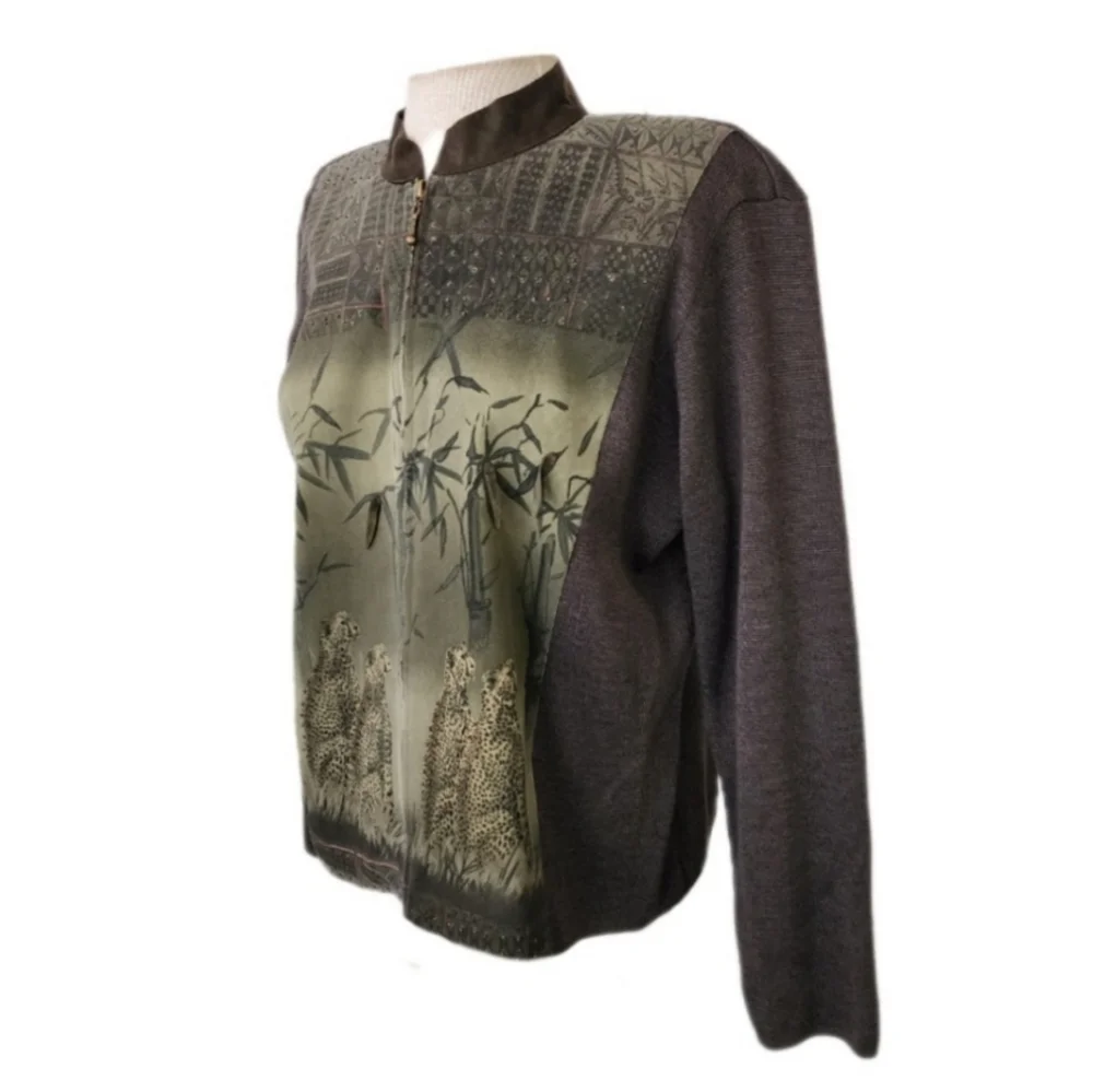 American Vintage Cheetah Print Knit Jacket Green Size L